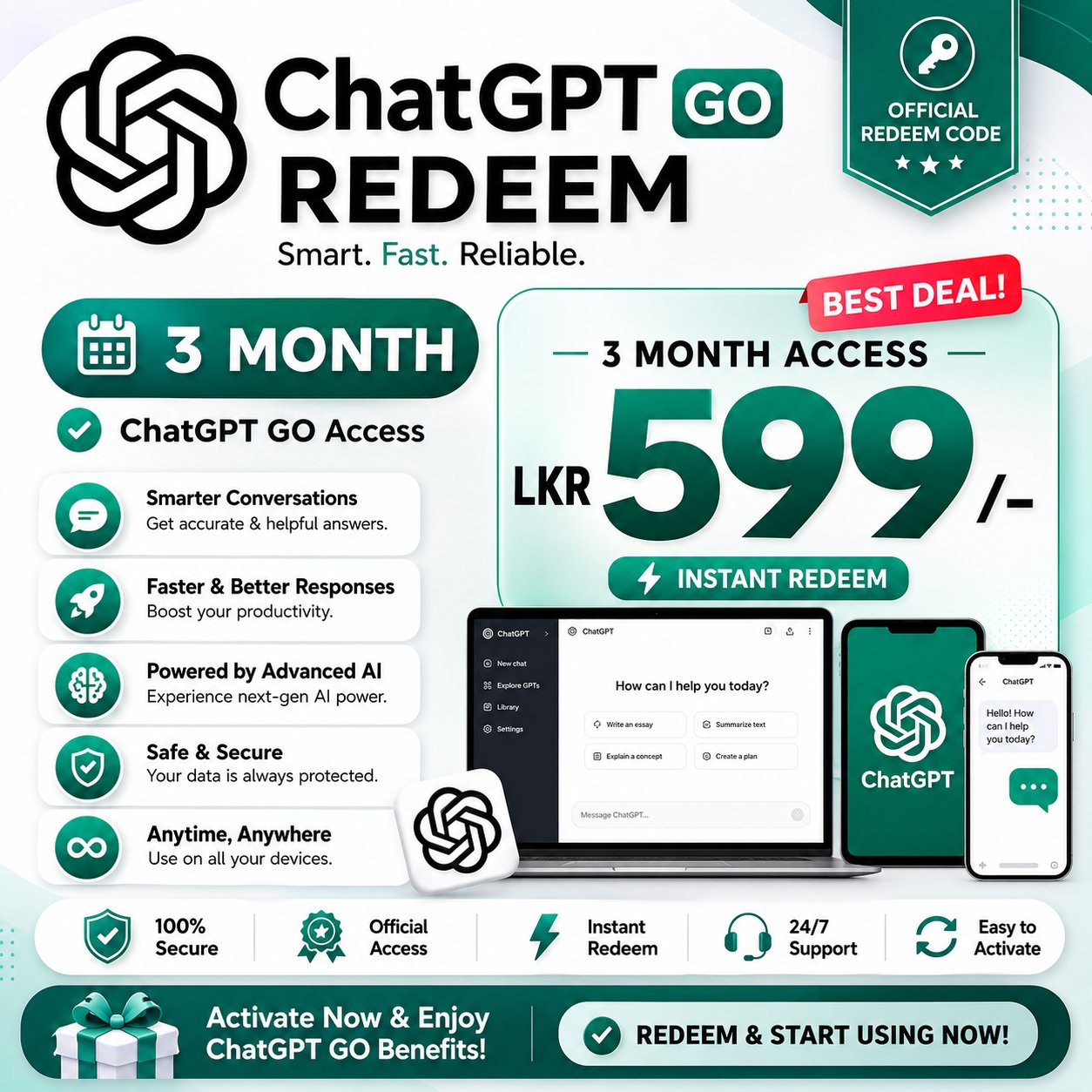 CHAT GPT GO REDEM 3 MONTH PRO