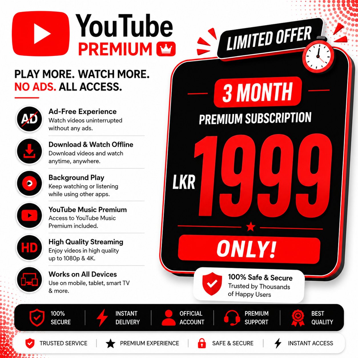 YOUTUBE 3 MONTH PREMIUM